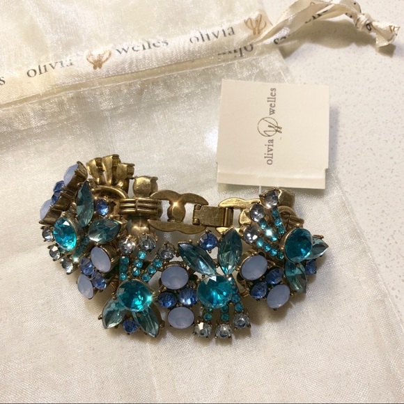 Blue Crystal Wide Statement Bracelet Cuff - Picture 3 of 7